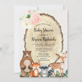 Cute woodland blush pink greenery girl baby shower invitation (Front)