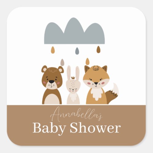 Cute Woodland Boho Baby Animals Square Sticker