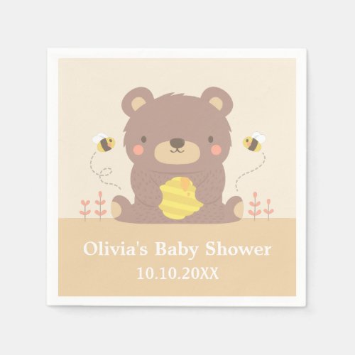 Cute Woodland Brown Bear Baby Shower Paper Napkins