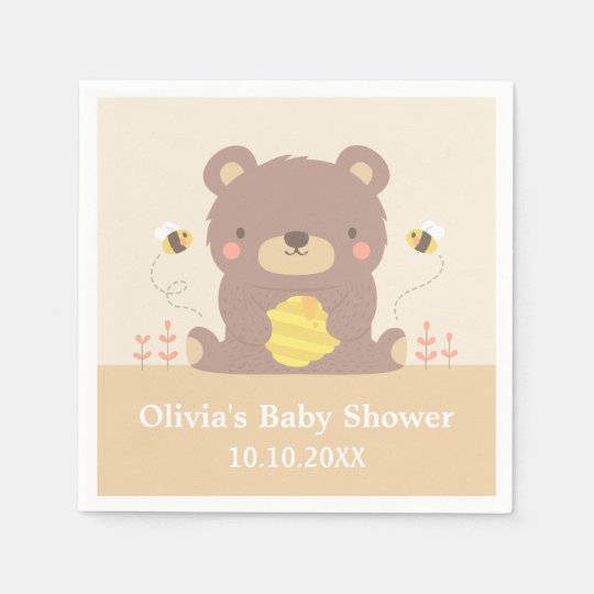 Cute Woodland Brown Bear Baby Shower Paper Napkins