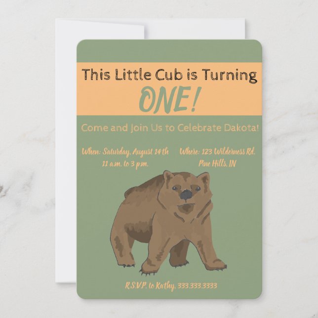 Cute Woodland Brown Bear Cub Invitation (Front)