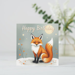 Cute Woodland Brown Fox Happy Birthday Card