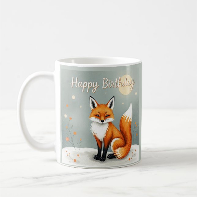 Cute Woodland Brown Fox Happy Birthday Coffee Mug (Left)