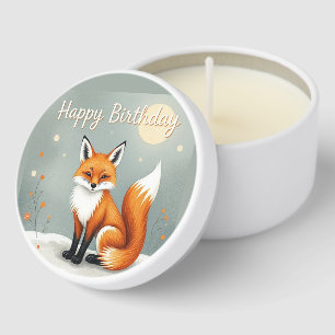 Cute Woodland Brown Fox Happy Birthday Mini Candle Favors