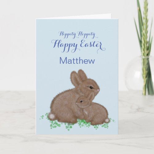 Cute Woodland Bunnies in Clover Easter Holiday Card