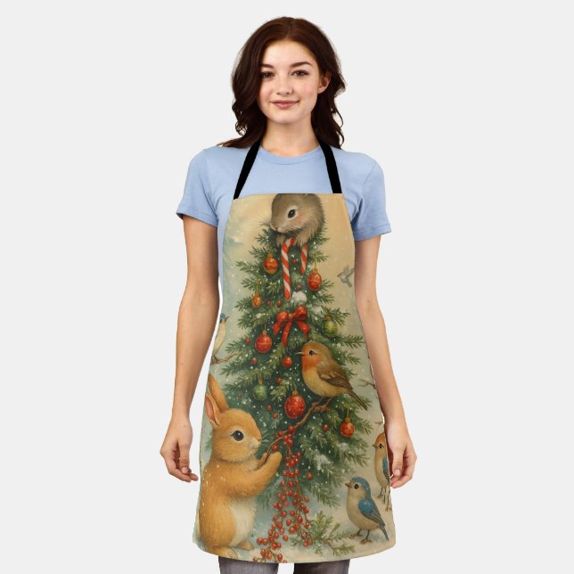 Cute woodland bunny christmas cozy festive holiday apron (Worn)