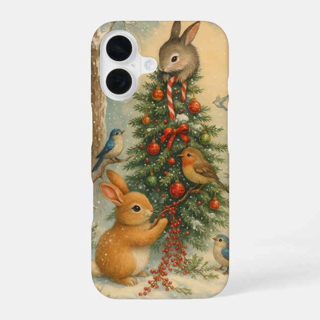 Cute woodland bunny christmas cozy festive winter  iPhone case (Back)