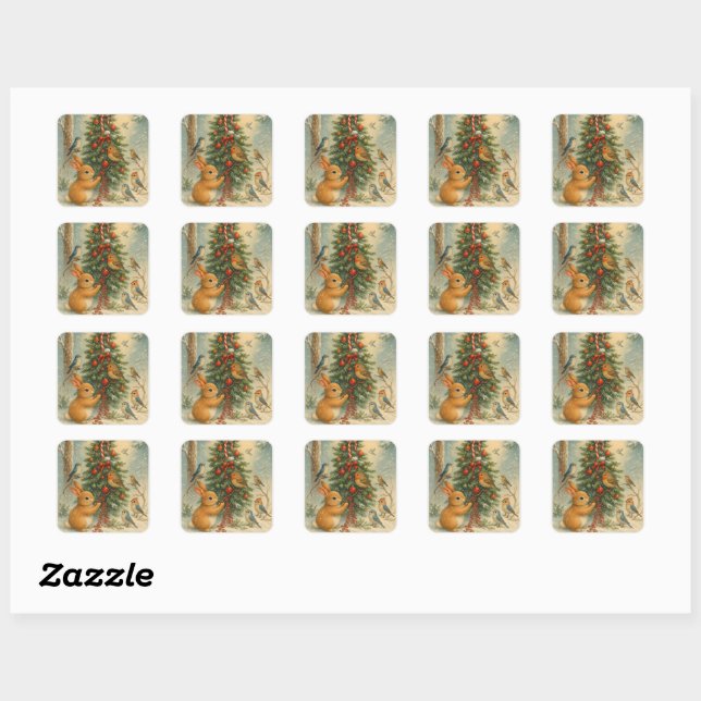 Cute woodland bunny christmas cozy festive winter  square sticker (Sheet)