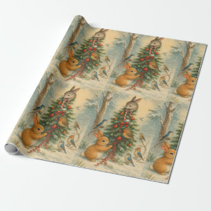 Cute woodland bunny christmas festive winter wrapping paper