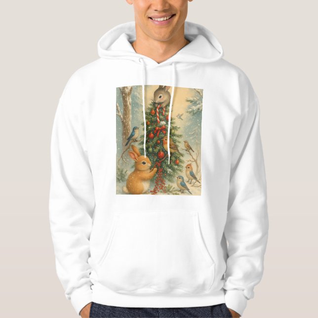 Cute woodland bunny christmas winter cozy family hoodie (Front)