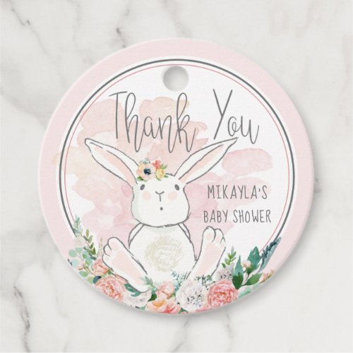 Cute Woodland Bunny Pink Baby Shower Thank You Favor Tags