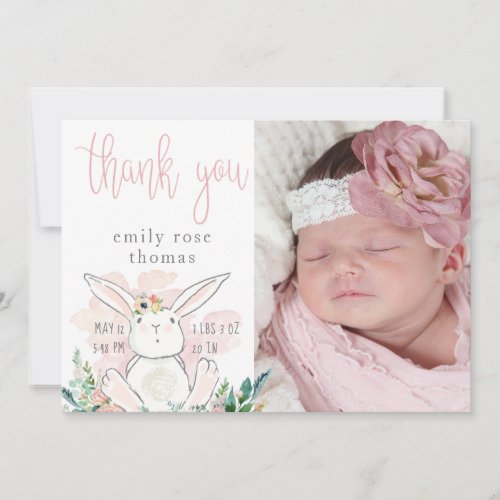 Cute Woodland Bunny Pink Baby Thank You