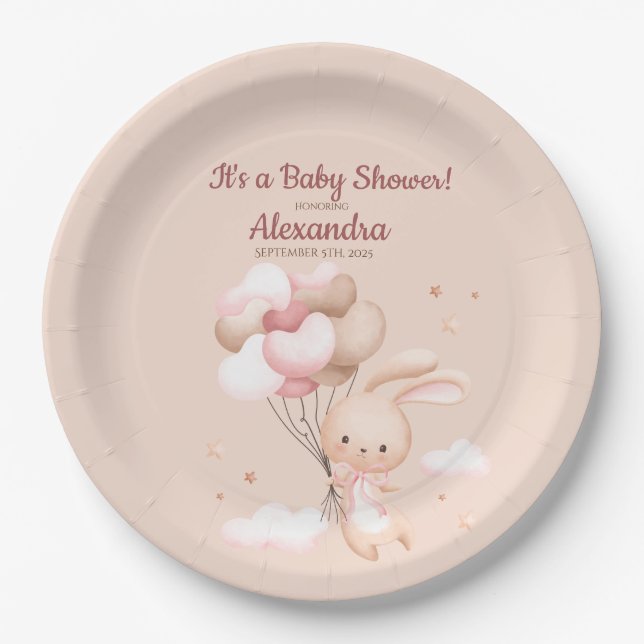 Cute Woodland Bunny Rabbit Baby Shower Paper Plates (Front)