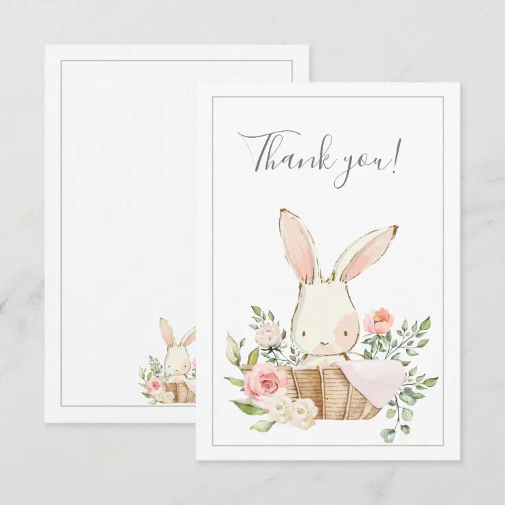 Cute Woodland Bunny Rabbit Flat Thank You Card | Zazzle