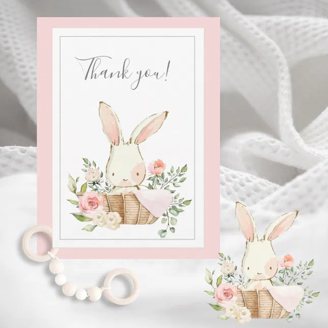 Cute Woodland Bunny Rabbit Flat Thank You Card | Zazzle