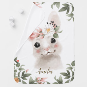 cute woodland bunny rabbit floral baby blanket