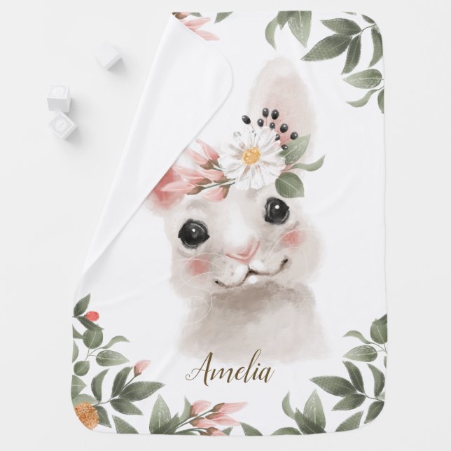 cute woodland bunny rabbit floral baby blanket (In Situ)