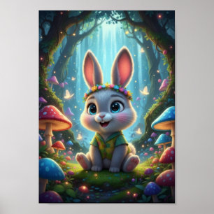Cute Woodland Bunny Rabbit Flower Fantasy Poster