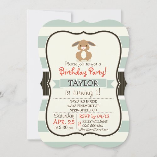 Cute Woodland Bunny Rabbit on Light Sage Green Invitation