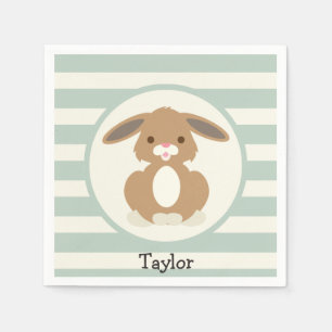 Cute Woodland Bunny Rabbit on Light Sage Green Paper Napkins