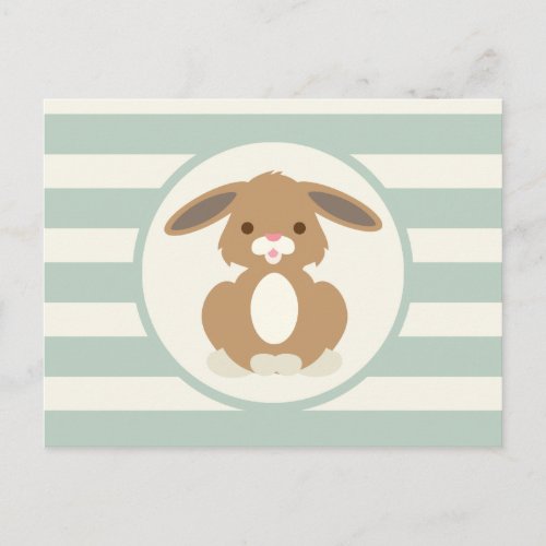 Cute Woodland Bunny Rabbit on Light Sage Green Postcard