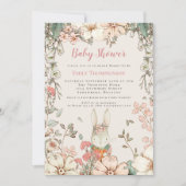Cute Woodland Bunny Script Girl Baby Shower Invitation (Front)
