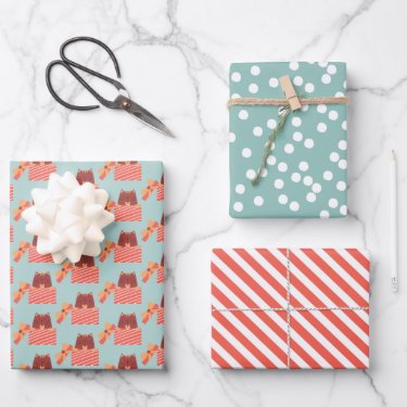 Cute Woodland Cat Pattern -  Aqua Green Christmas 