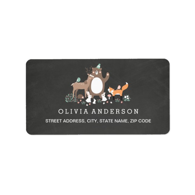 Cute Woodland Chalkboard Baby Shower Address Label (Front)