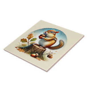 Cute woodland chipmunk lovers ceramic tile