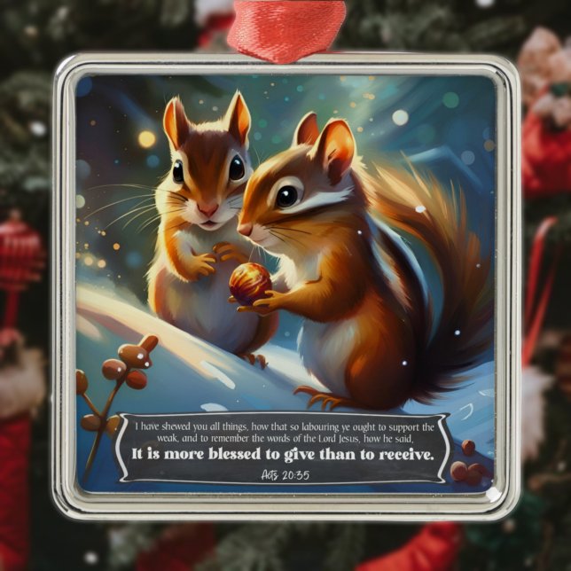 Cute Woodland Chipmunks Scripture Verse Christmas Metal Ornament (Creator Uploaded)