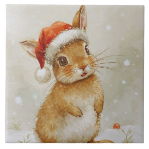 Cute Woodland Christmas Bunny  Ceramic Tile