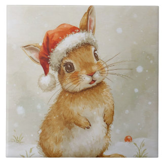 Cute Woodland Christmas Bunny Ceramic Tile