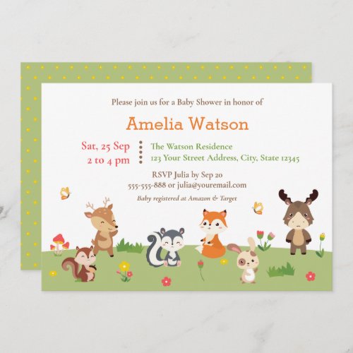 Cute Woodland Colorful Forest Animals Baby Shower Invitation