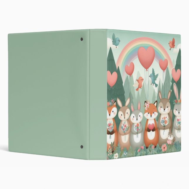 Cute Woodland Creature rainbow valentine's 3 Ring Binder (Background)