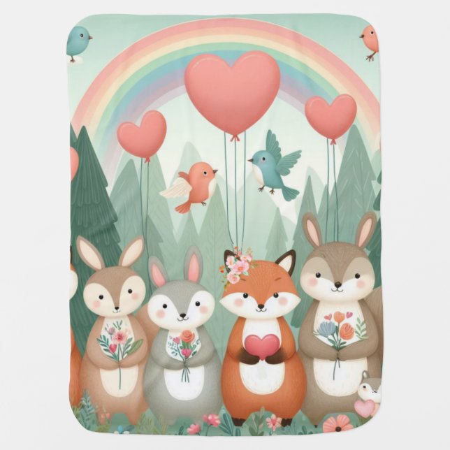 Cute Woodland Creature rainbow valentine's Baby Blanket (Front)