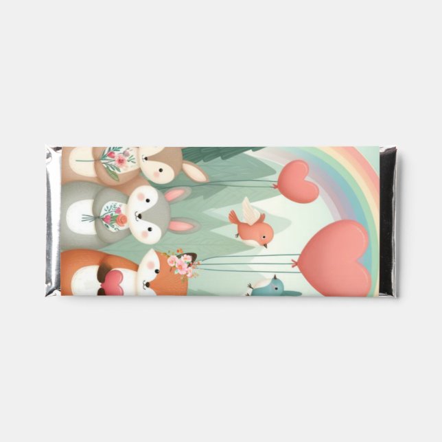 Cute Woodland Creature rainbow valentine's Hershey Bar Favors (Front)