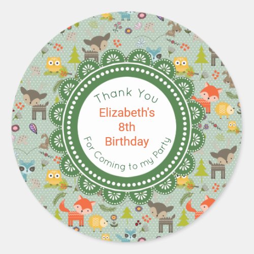 Cute Woodland Creatures Animal Pattern Birthday Classic Round Sticker