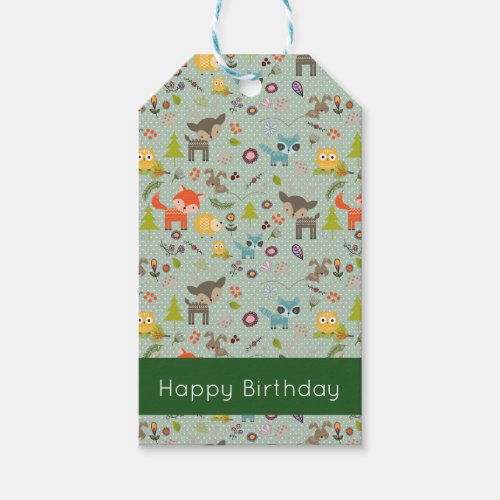 Cute Woodland Creatures Animal Pattern Birthday Gift Tags