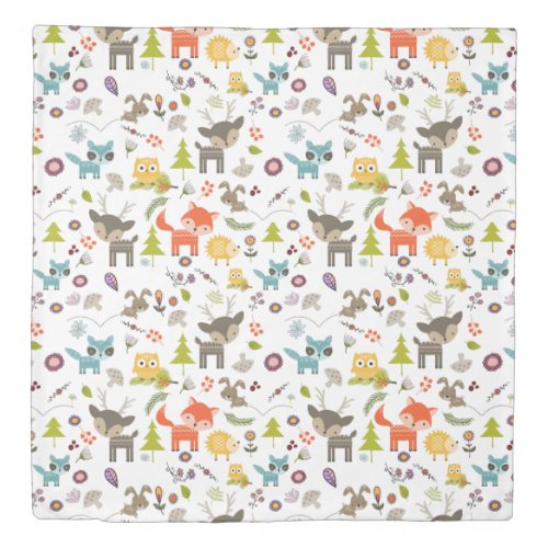 Cute Woodland Creatures Animal Pattern Duvet Cover