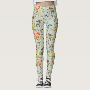 Cute Woodland Creatures Animal Pattern Leggings