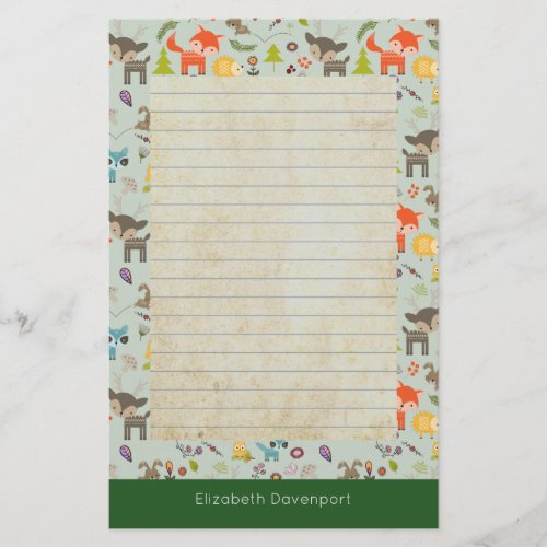 Cute Woodland Creatures Animal Pattern Lined Stationery