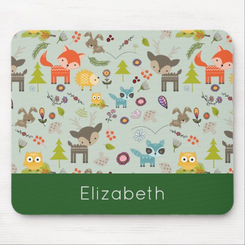 Cute Woodland Creatures Animal Pattern Mouse Pad