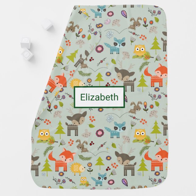 Cute Woodland Creatures Animal Pattern Receiving Blanket (In Situ)