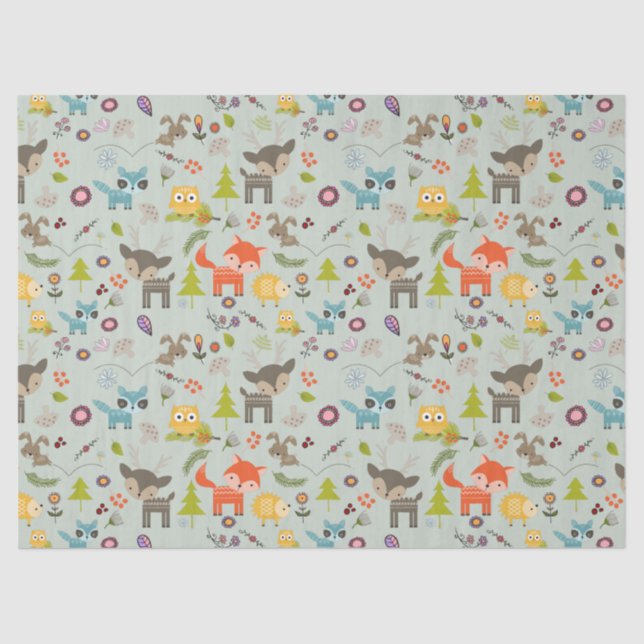 Cute Woodland Creatures Animal Pattern Tissue Paper (Front)