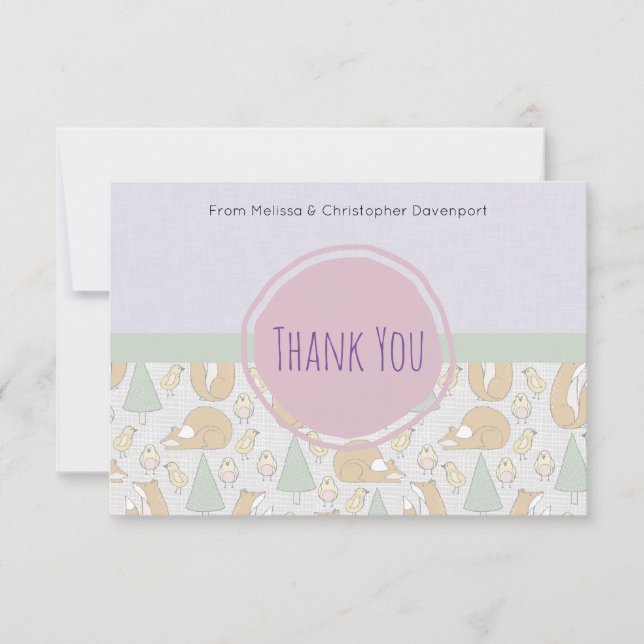 Cute Woodland Creatures baby Shower Thank You Invitation (Front)