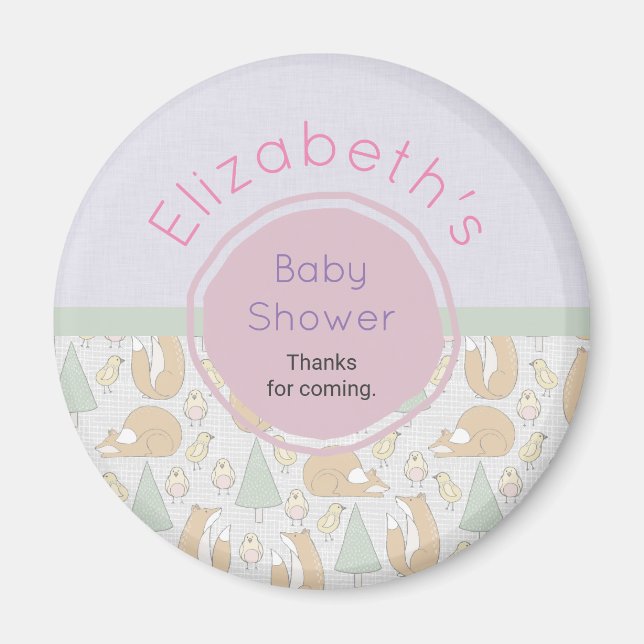 Cute Woodland Creatures Baby Shower Thank You Magnet (Front)