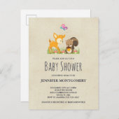 Cute Woodland Creatures Cartoon Baby Shower Invitation Postcard (Front/Back)