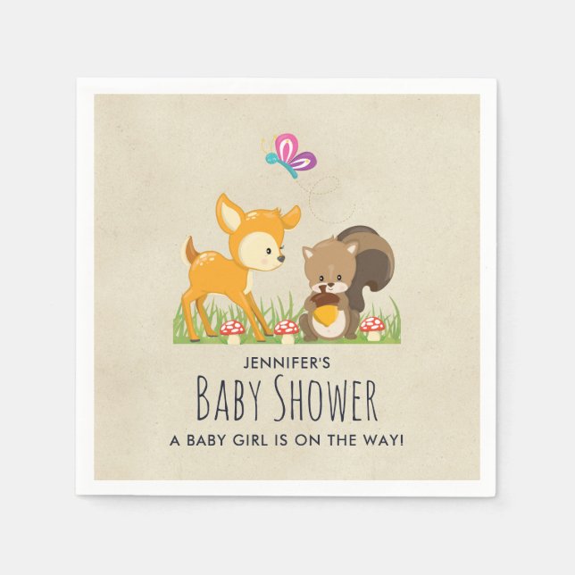 Cute Woodland Creatures Cartoon Baby Shower Napkins (Front)