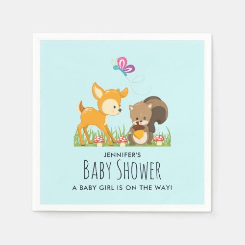 Cute Woodland Creatures Cartoon Baby Shower Napkins