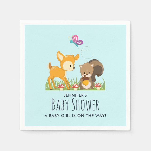 Cute Woodland Creatures Cartoon Baby Shower Napkins (Front)